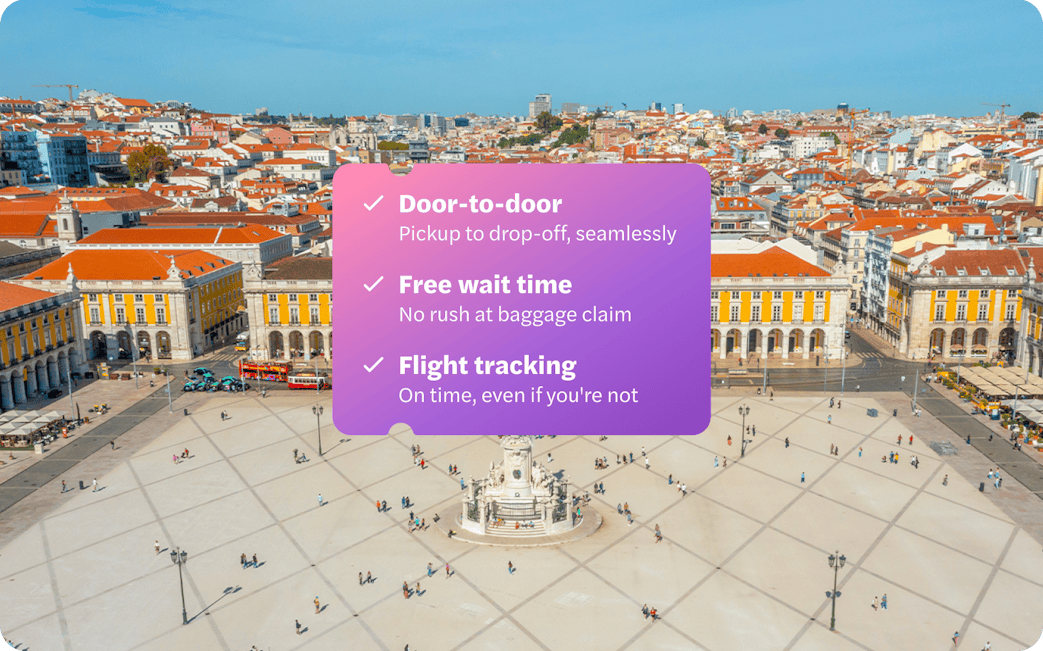 Lisbon's Praça do Comércio with Humberto Delgado Airport transfer service details.