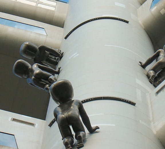 Crawling baby sculptures on Zizkov Tower, Prague.