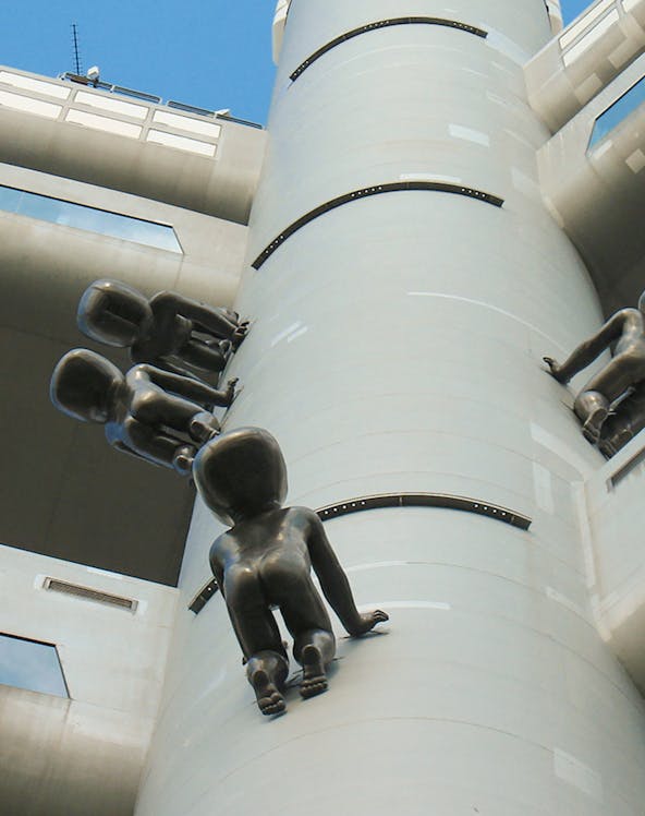 Crawling baby sculptures on Zizkov Tower, Prague.