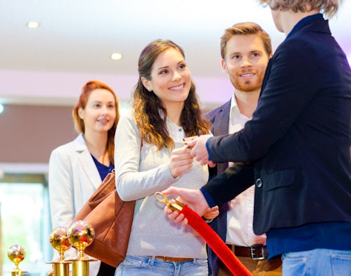 Visitors entering with skip-the-line tickets.