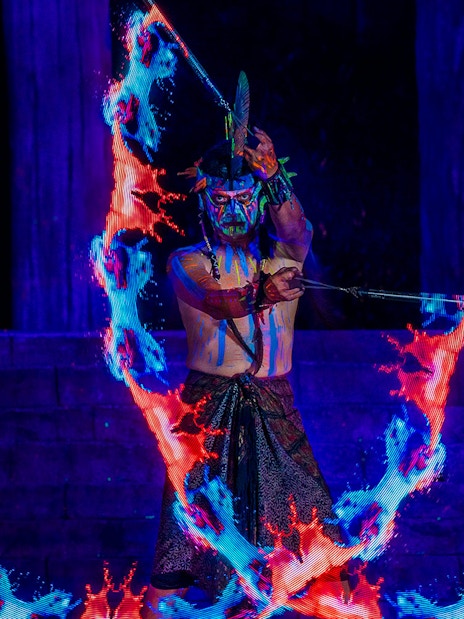 Performer with glowing fire effects at Sunway Lost World Hot Springs Night Park.