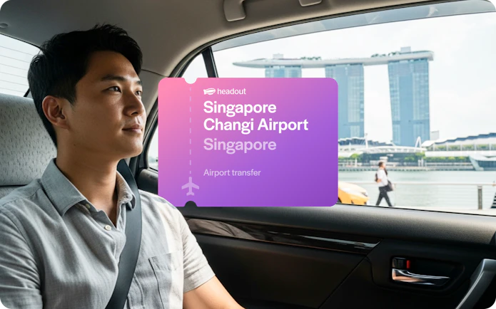 Private car transfer with view of Marina Bay Sands, Singapore.