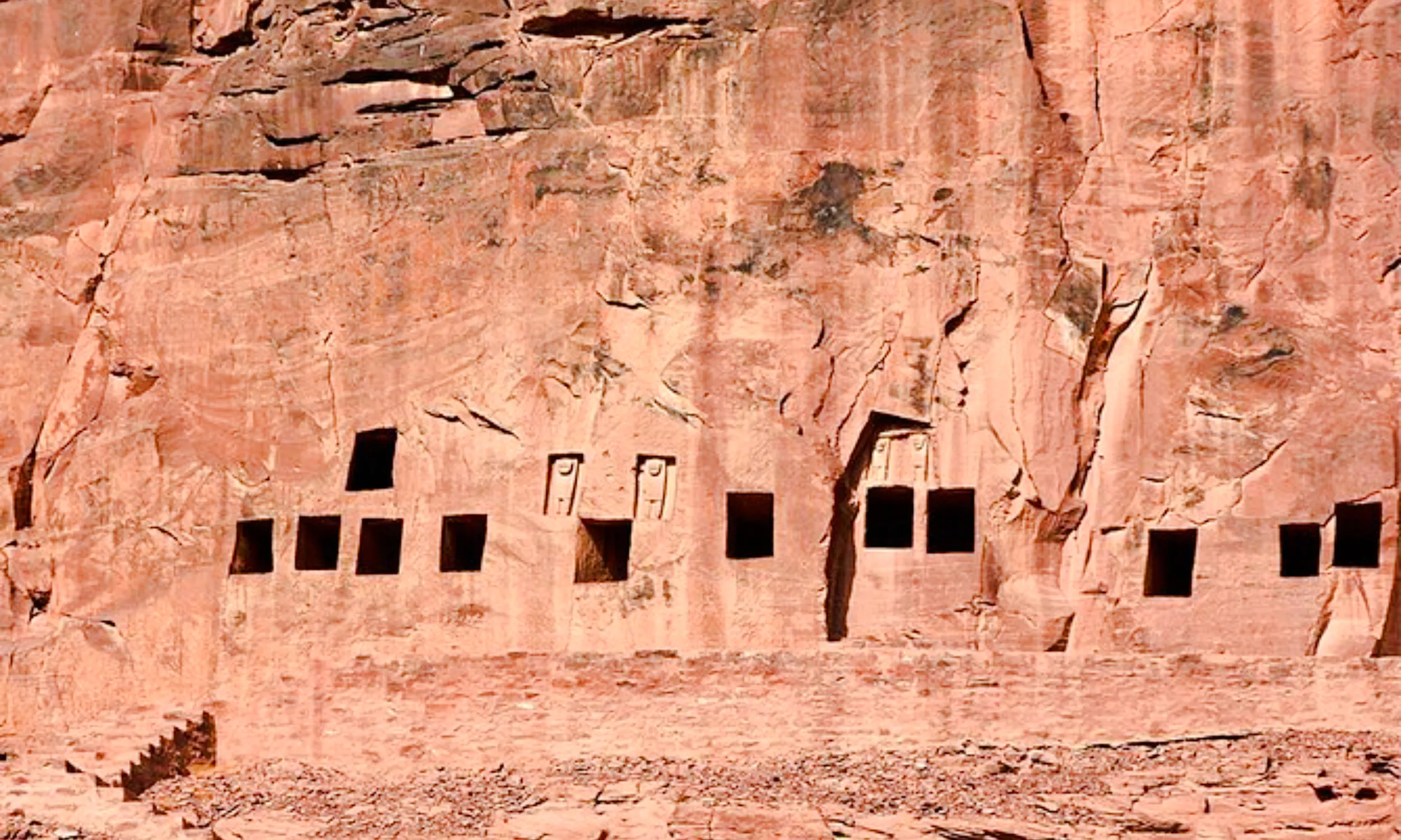 Ancient rock-cut tombs in AlUla, Saudi Arabia, viewed during a private tour from Medina.