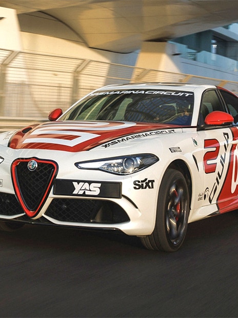 Alfa Romeo Giulia Quadrifoglio on Yas Marina Circuit track.