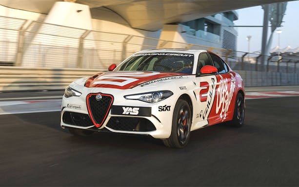 Alfa Romeo Giulia Quadrifoglio on Yas Marina Circuit track.