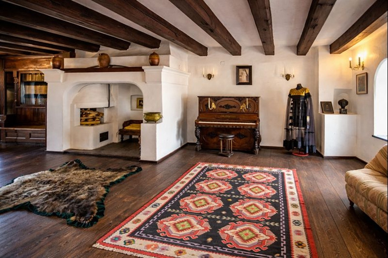 Narrow stone corridor inside Bran Castle, Romania.