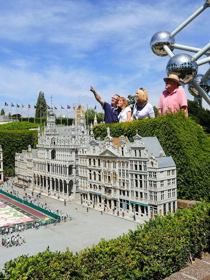 Miniature Grand Place and Atomium at Mini-Europe, Brussels.
