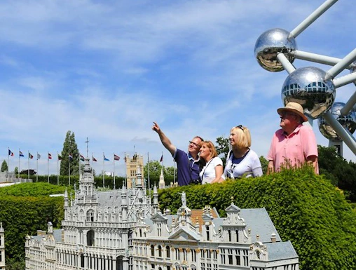 Miniature Grand Place and Atomium at Mini-Europe, Brussels.