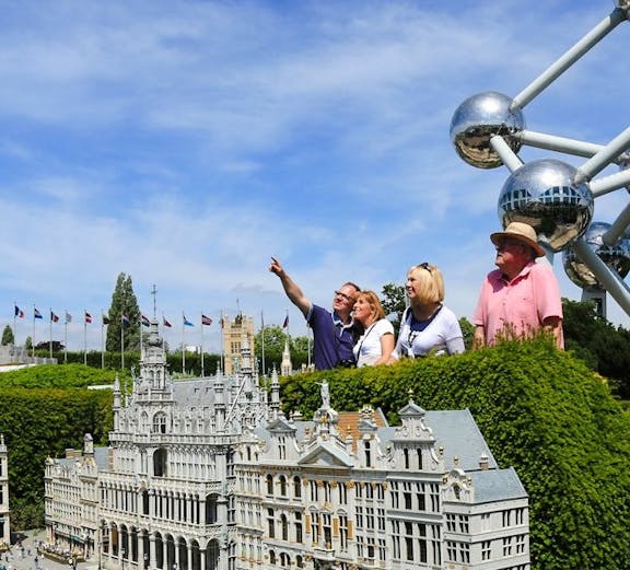 Miniature Grand Place and Atomium at Mini-Europe, Brussels.