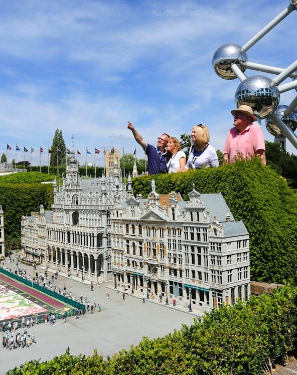 Miniature Grand Place and Atomium at Mini-Europe, Brussels.