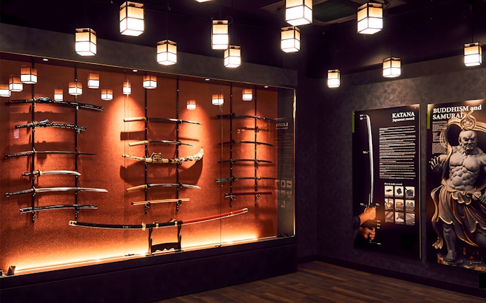 Samurai swords display at Samurai Ninja Museum Tokyo.