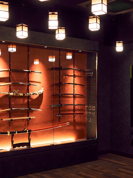 Samurai swords display at Samurai Ninja Museum Tokyo.