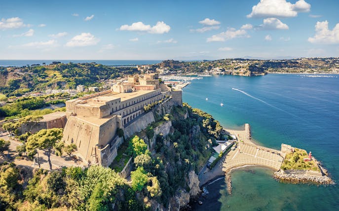 Phlegraean Fields Archaeological Museum in Baiae Castle overlooking the sea.