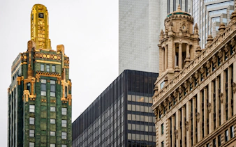 Chicago skyscrapers featuring ornate architecture on an architecture cruise.