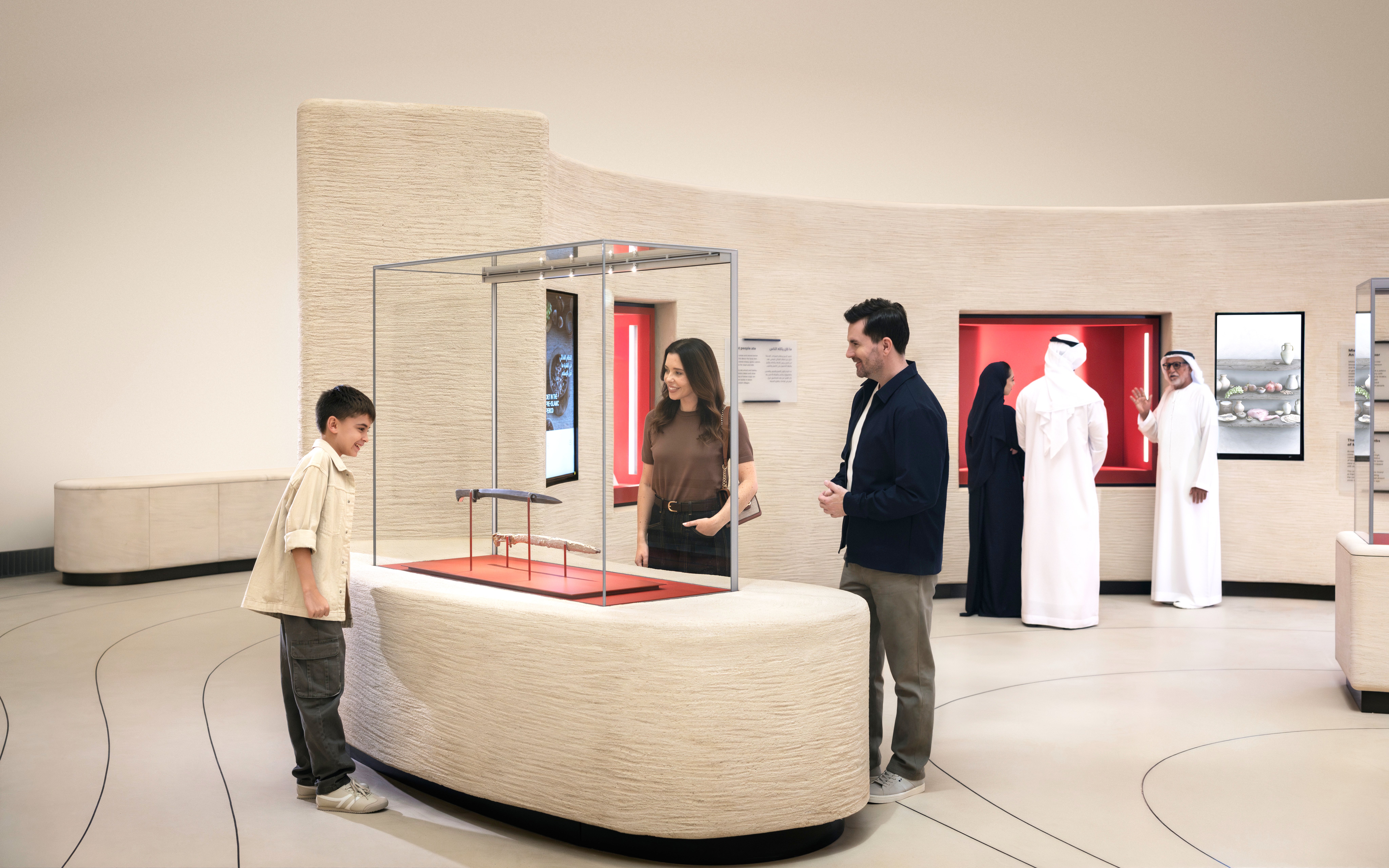 Visitors exploring exhibits at Zayed National Museum, Abu Dhabi.