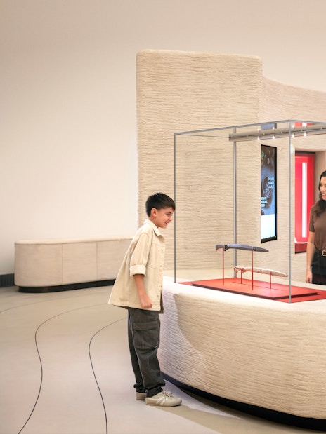 Visitors exploring exhibits at Zayed National Museum, Abu Dhabi.