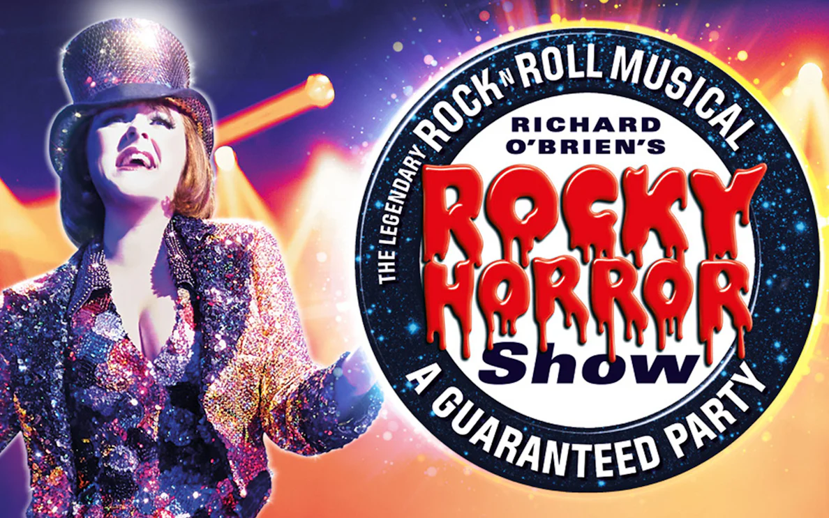 Rocky Horror Show poster with performer in sequined outfit, Southend-on-Sea.