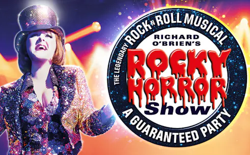 Rocky Horror Show poster with performer in sequined outfit, Southend-on-Sea.