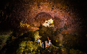 Guests exploring inside Hualalai Volcano on the Hidden Craters Hike.