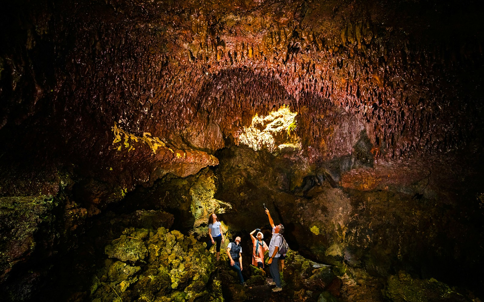 Guests exploring inside Hualalai Volcano on the Hidden Craters Hike.