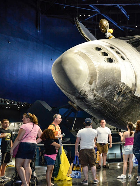 Visitors viewing Space Shuttle Atlantis at Kennedy Space Center.