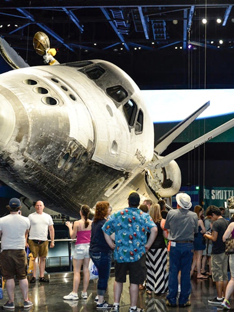 Visitors viewing Space Shuttle Atlantis at Kennedy Space Center.