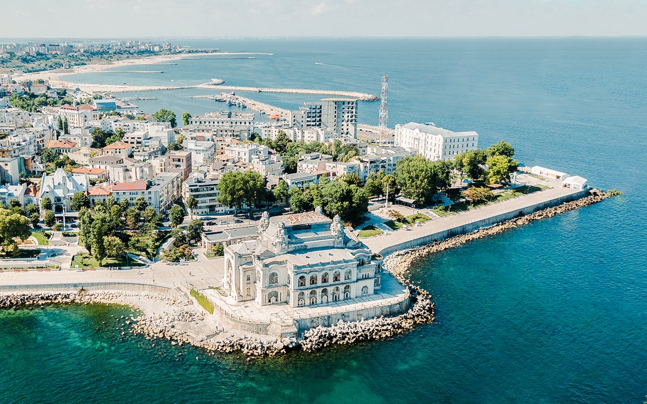 Constanta Casino on the Black Sea coast during a guided walking tour.