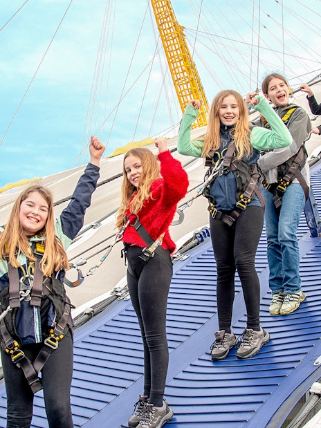 Group climbing the O2 Arena roof in London, part of the Combo: The FRIENDS™ Experience + Up At The O2 tour.