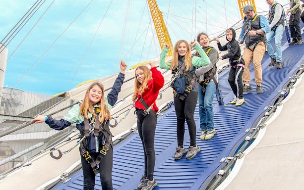 Group climbing the O2 Arena roof in London, part of the Combo: The FRIENDS™ Experience + Up At The O2 tour.