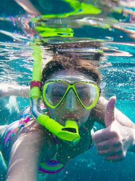 Snorkeler giving thumbs up at Irukandji Shark & Ray Encounters.