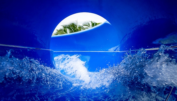Blue water slide at a waterpark