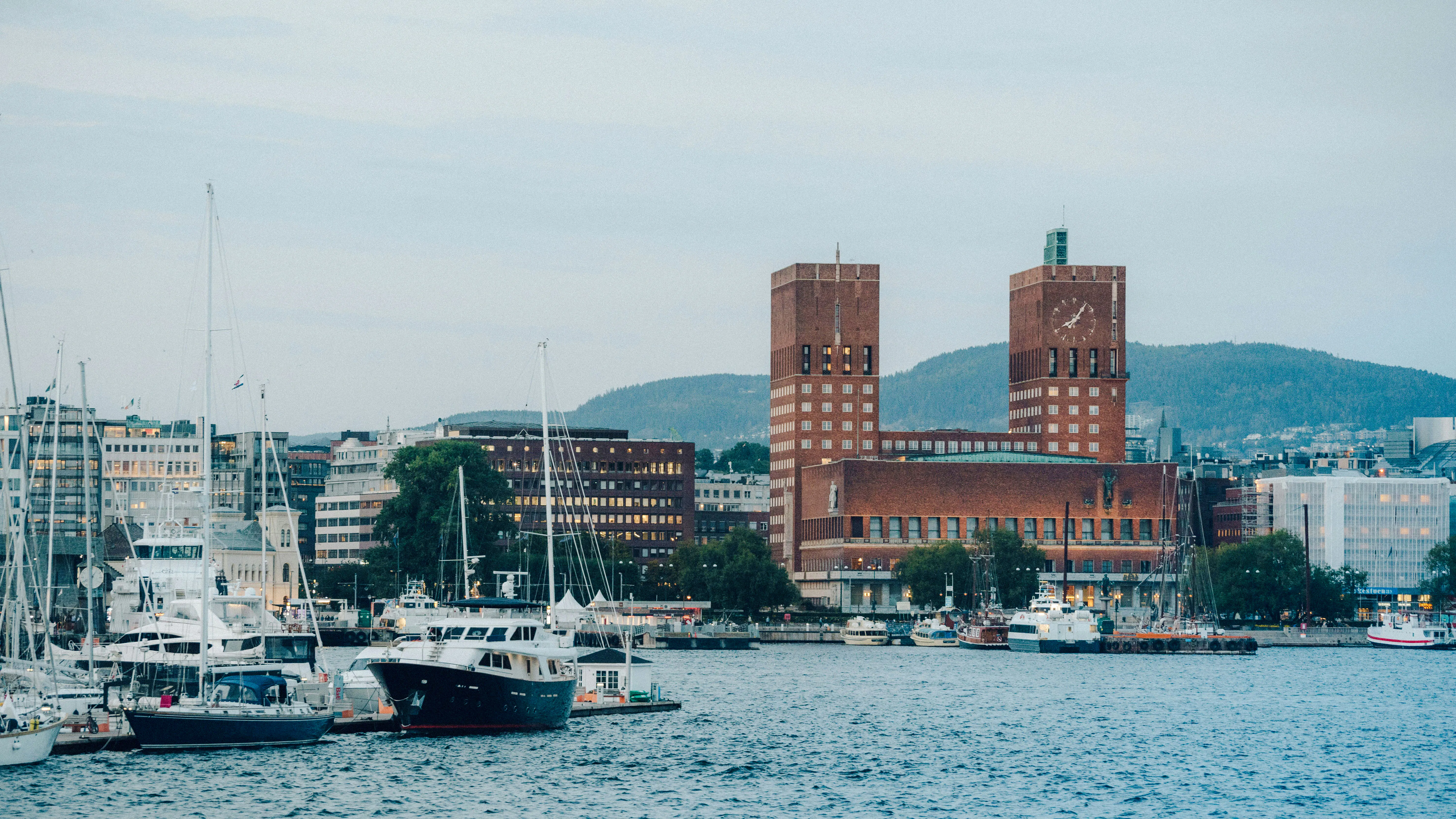 Oslo City Hall and harbor view during the Oslo Essential Highlights Tour.