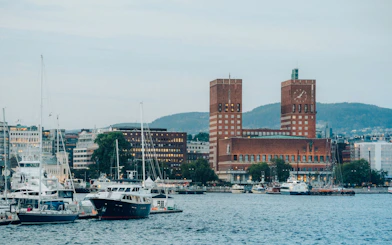 Oslo City Hall and harbor view during the Oslo Essential Highlights Tour.