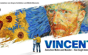 Van Gogh Immersive exhibition poster with sunflowers and self-portrait in Zurich