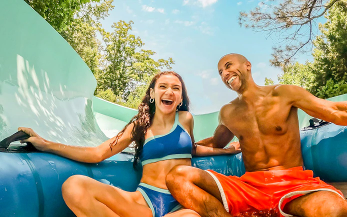 Visitors enjoying Big Daddy Falls ride at Water Country USA.