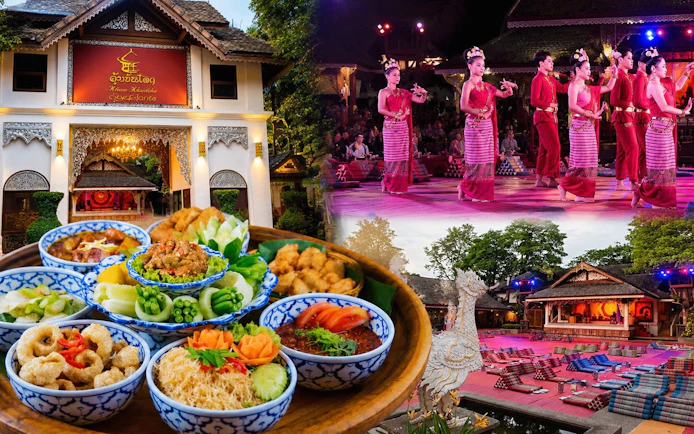 Chiang Mai Khan Toke dinner with traditional Thai dance performance and cultural setting.