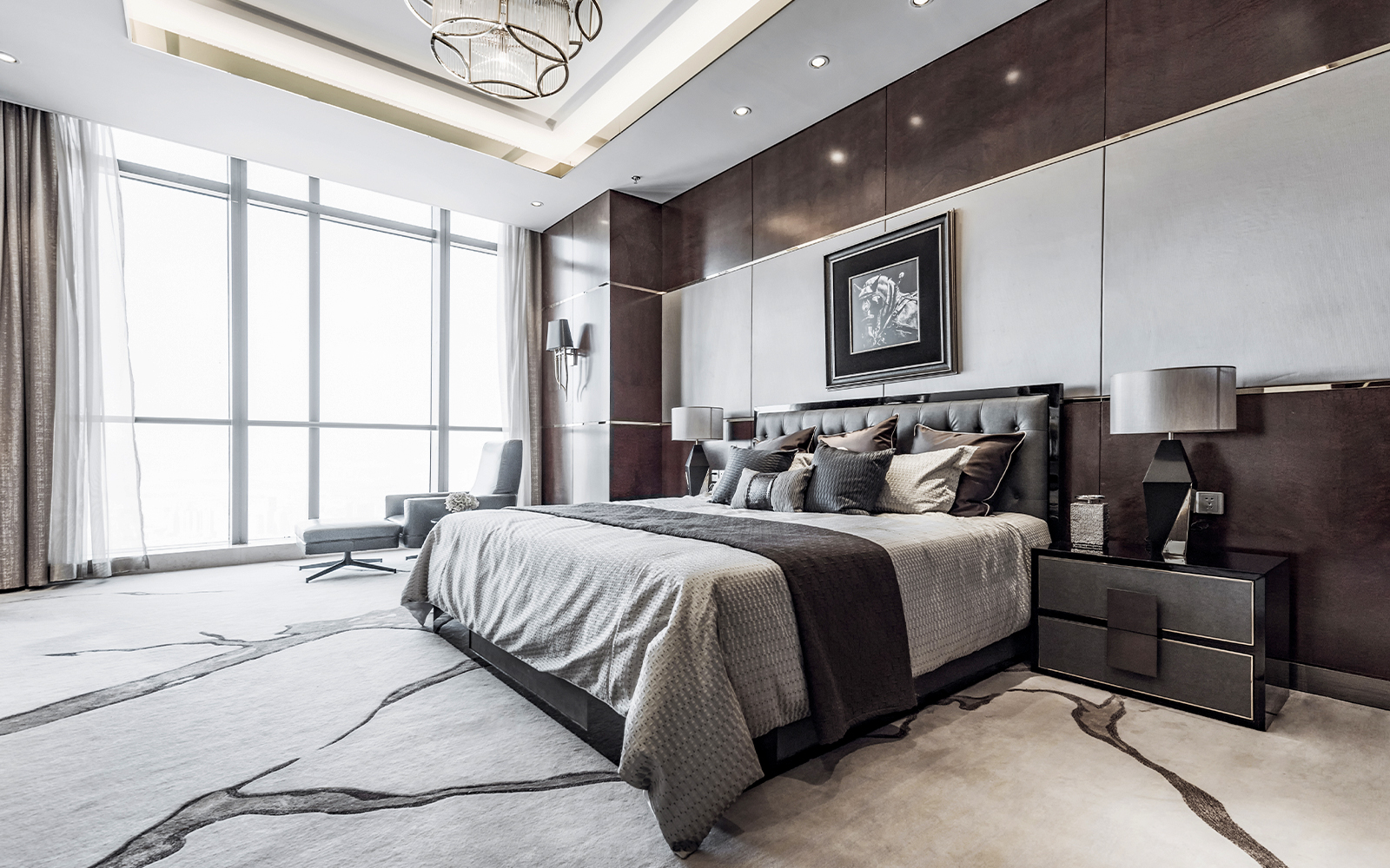 Luxury hotel room with city view