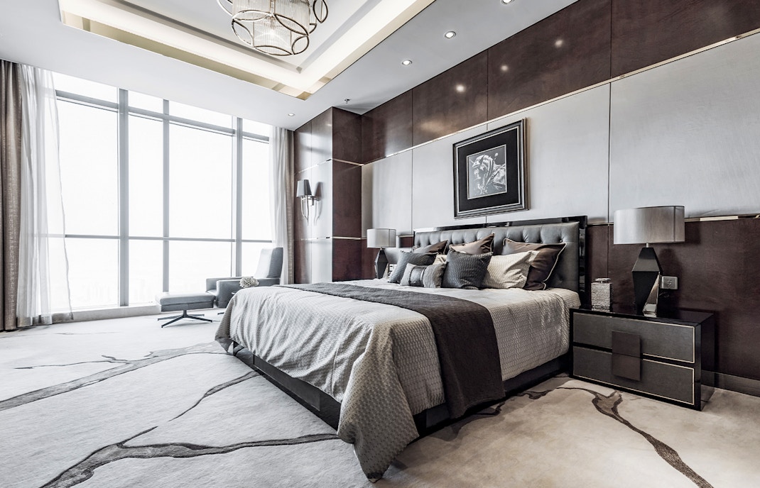 Luxury hotel room with city view