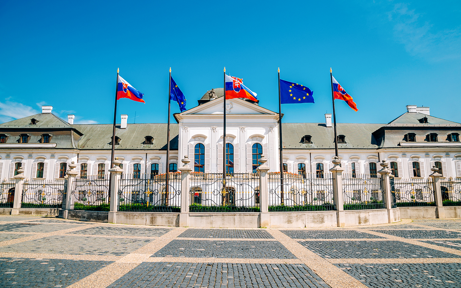 Grassalkovich Palace with flags, Bratislava, Slovakia.