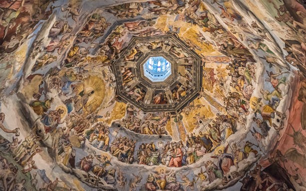 Frescoed dome interior of Santa Maria del Fiore Cathedral, Florence, Italy.