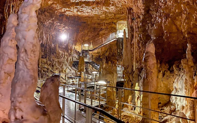 Stalactites and stalagmites inside Gyokusendo Cave at Okinawa World, Japan.
