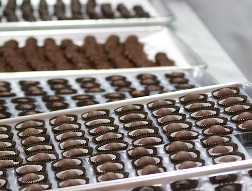 Chocolate truffles being prepared at Choco-Story Paris.
