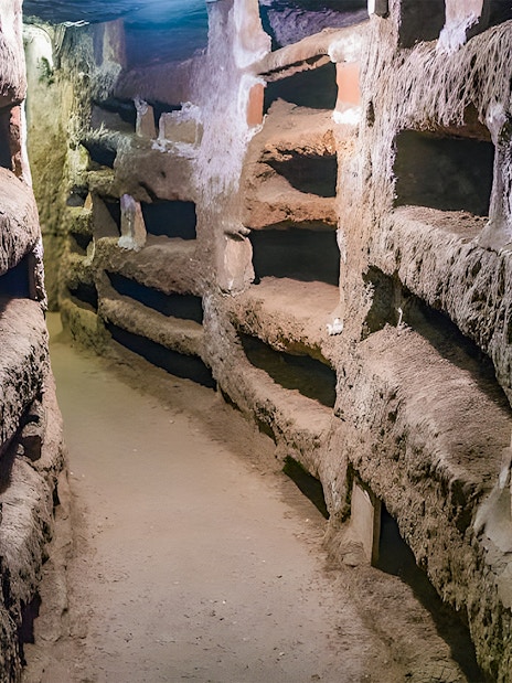 Ancient underground passage in the Catacombs of St. Callixtus, Rome.
