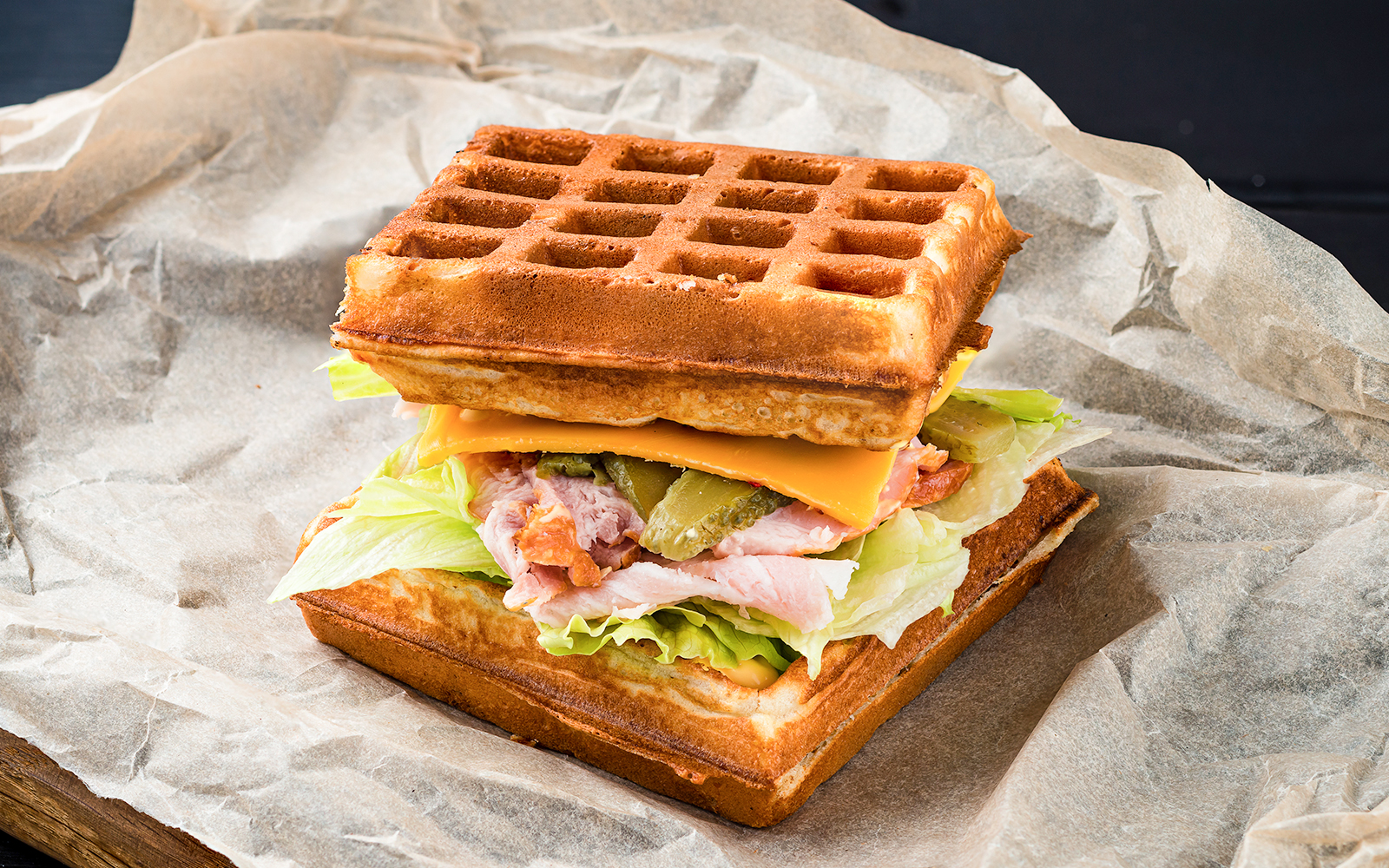 Belgian Waffle Sandwich viennese waffles with ham