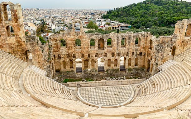 Odeon of Herodes Atticus amphitheater on Acropolis hill, Athens, Greece.