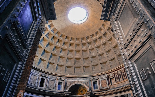 Pantheon dome interior with oculus, part of Rome's immersive underground and piazzas tour.
