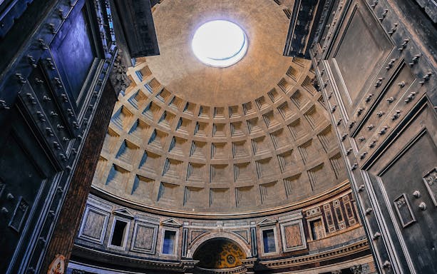 Pantheon dome interior with oculus, part of Rome's immersive underground and piazzas tour.
