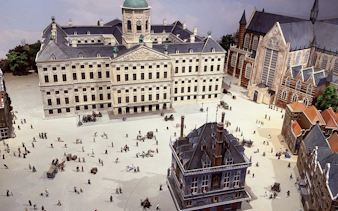Miniature model of Amsterdam's Royal Palace and Nieuwe Kerk at Miniature Museum.