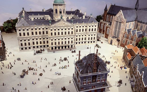 Miniature model of Amsterdam's Royal Palace and Nieuwe Kerk at Miniature Museum.