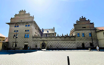 Schwarzenberg Palace on Hradčany Square, Prague, showcasing Renaissance architecture.